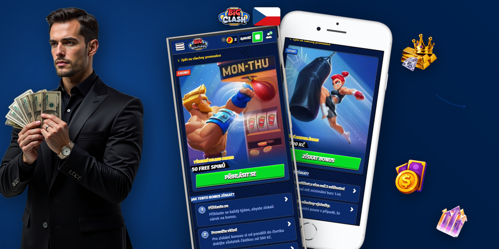 Bigclash Casino banner s výzvou použít promo kód CZBIGC7 a logy předních herních poskytovatelů