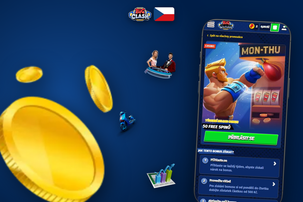 Pokladní obrazovka Bigclash Casino na mobilu s promo kódem CZBIGC7 a vkladem 500 Kč